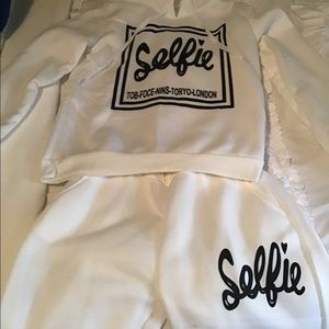 White Selfie Jogger/ Hoodie Lounge Set